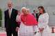 Pope Leo XIV is welcomed by Spain's King Felipe VI and Queen Letizia upon his arrival at Adolfo Suarez Madrid-Barajas International Airport in Madrid, Saturday, June 6, 2026, marking the start of his seven-day apostolic journey to mainland Spain and the Canary Islands.