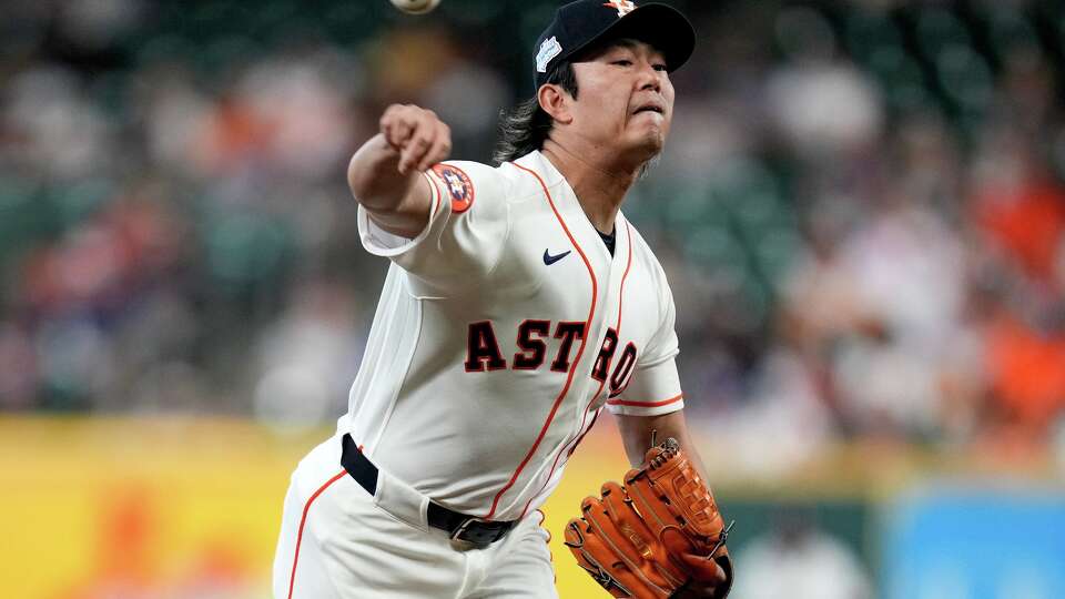 Houston Astros starting pitcher Tatsuya Imai throws to the Athletics during the first inning of a baseball game, Saturday, June 6, 2026, in Houston. (AP Photo/Eric Christian Smith)