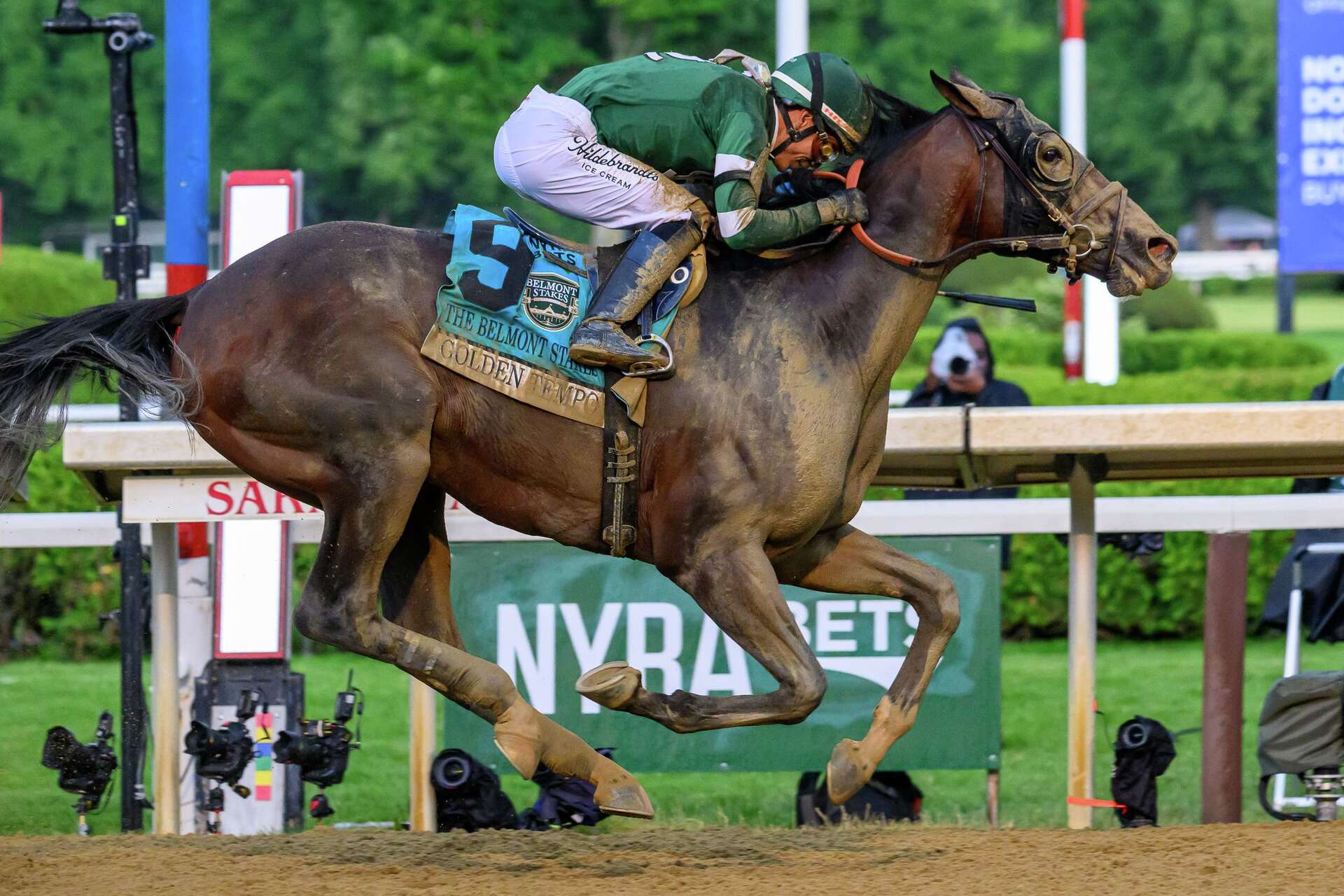 Golden Tempo, Cherie DeVaux win historic Belmont at Saratoga track