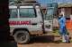 A health worker disinfects an ambulance at the Mongbwalu treatment center that transported a suspected Ebola patient in Mongbwalu, Congo, Friday, June 5, 2026.