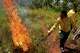 Xerente Indigenous people, part of a fire brigade formed by women, ignite fires as part of a controlled burn with dry palm leaves during a fire prevention operation along Brazil's environmental protection agency, IBAMA, at the Xerente territory, near Tocantinia, Tocantins state, Brazil, Tuesday, May 19, 2026.