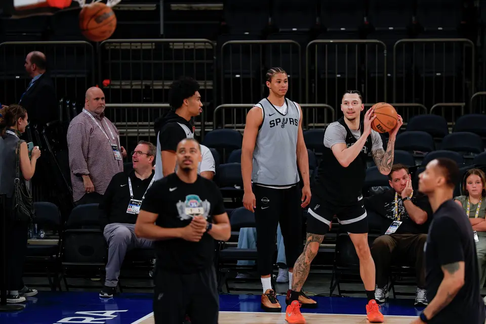 San Antonio Spurs forward Lindy Waters III participates in practice at Madison Square Garden in New York, Sunday, June 7, 2026, as the team prepares for Game 3 of the NBA Finals against the New York Knicks.