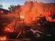 In this photo provided by the Ukrainian Emergency Services on Tuesday, June 9, 2026, a damaged building burns after a Russian strike in Kharkiv, Ukraine. (Ukrainian Emergency Service via AP)