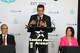Mexican Consul Juan Carlos Mendoza Sanchez speaks on the importance of the Sister Cities Festival as Laredo Mayor Victor Trevino and District III Councilmember Melissa Cigarroa look on on June 9, 2026, at the Sames Auto Arena.