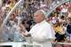 Pope Leo XIV makes a six-seven hand gestures as he arrives to attend a prayer vigil at Lluis Companys Olympic Stadium in Barcelona, Spain, Tuesday, June 9, 2026.