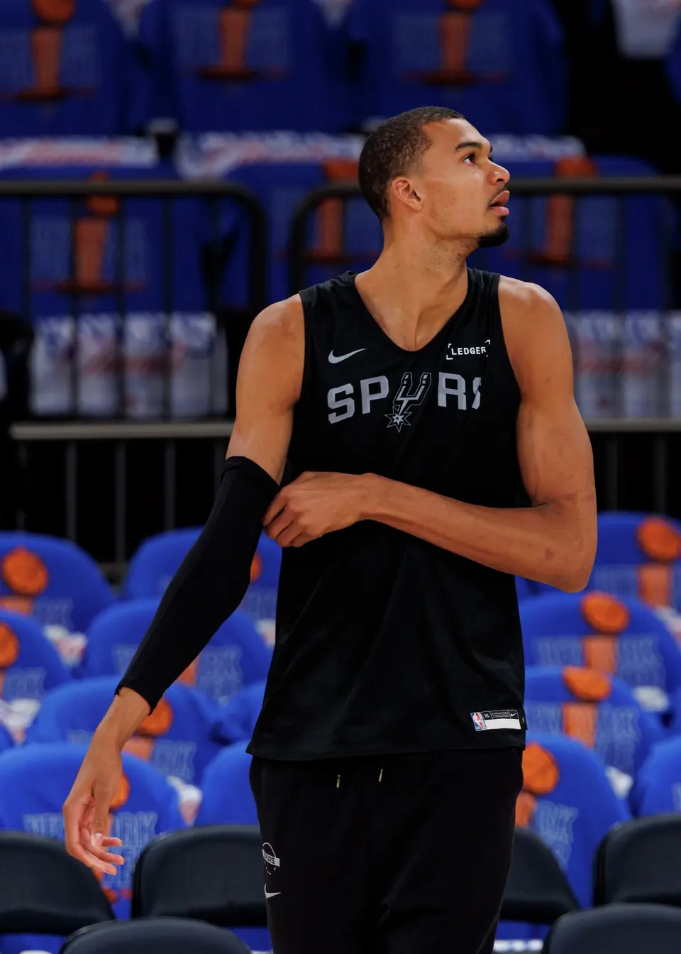 San Antonio Spurs center Victor Wembanyama participates in practice at Madison Square Garden in New York, Wednesday, June 10, 2026, ahead of Game 4 of the NBA Finals against the New York Knicks.