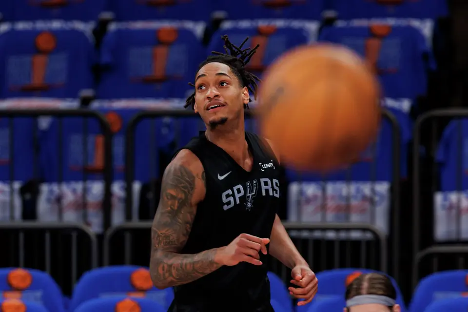 San Antonio Spurs guard Devin Vassell participates in practice at Madison Square Garden in New York, Wednesday, June 10, 2026, ahead of Game 4 of the NBA Finals against the New York Knicks.