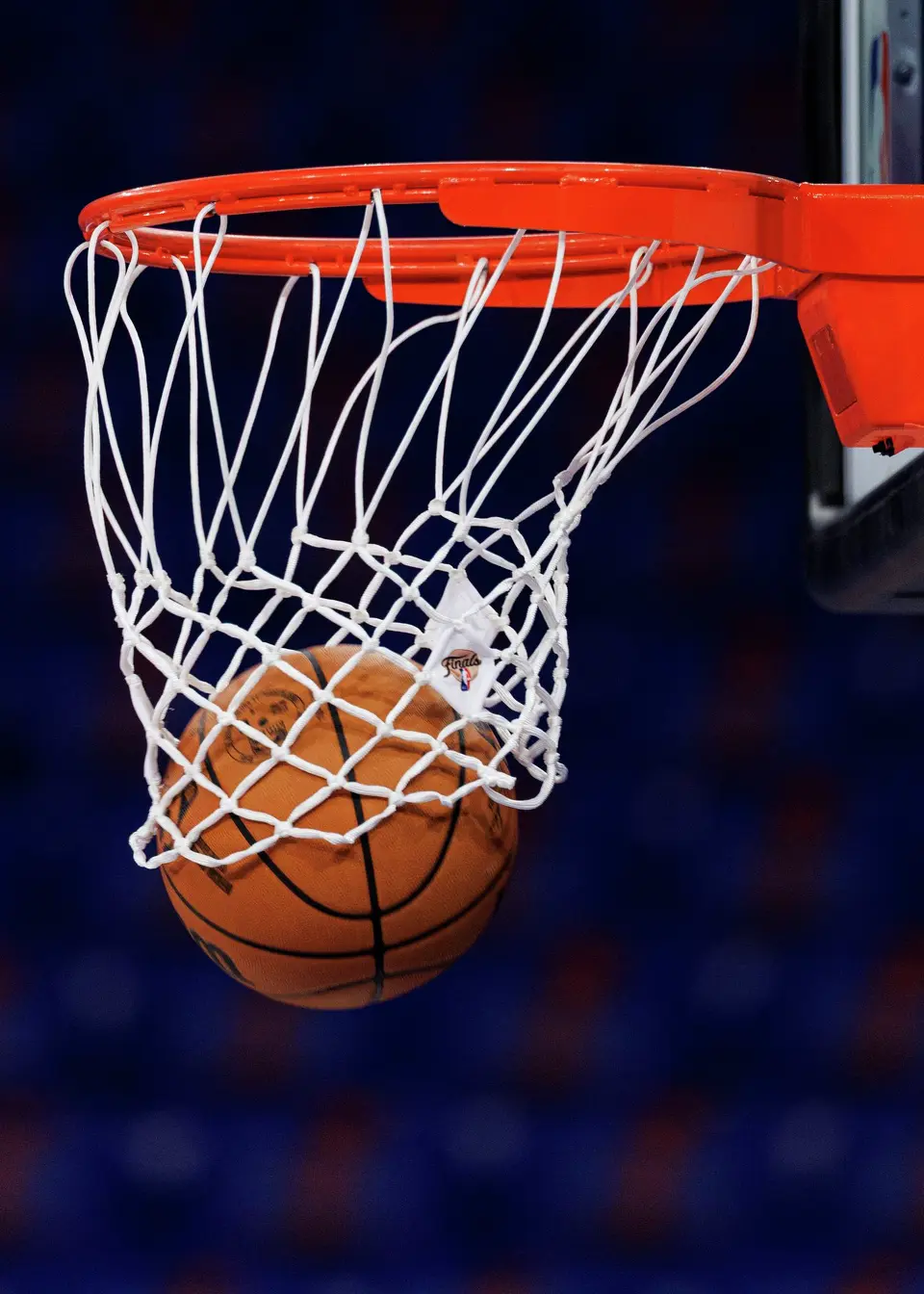 A basketball goes through the hoop during the San Antonio Spurs’ practice at Madison Square Garden in New York, Wednesday, June 10, 2026, ahead of Game 4 of the NBA Finals against the New York Knicks.