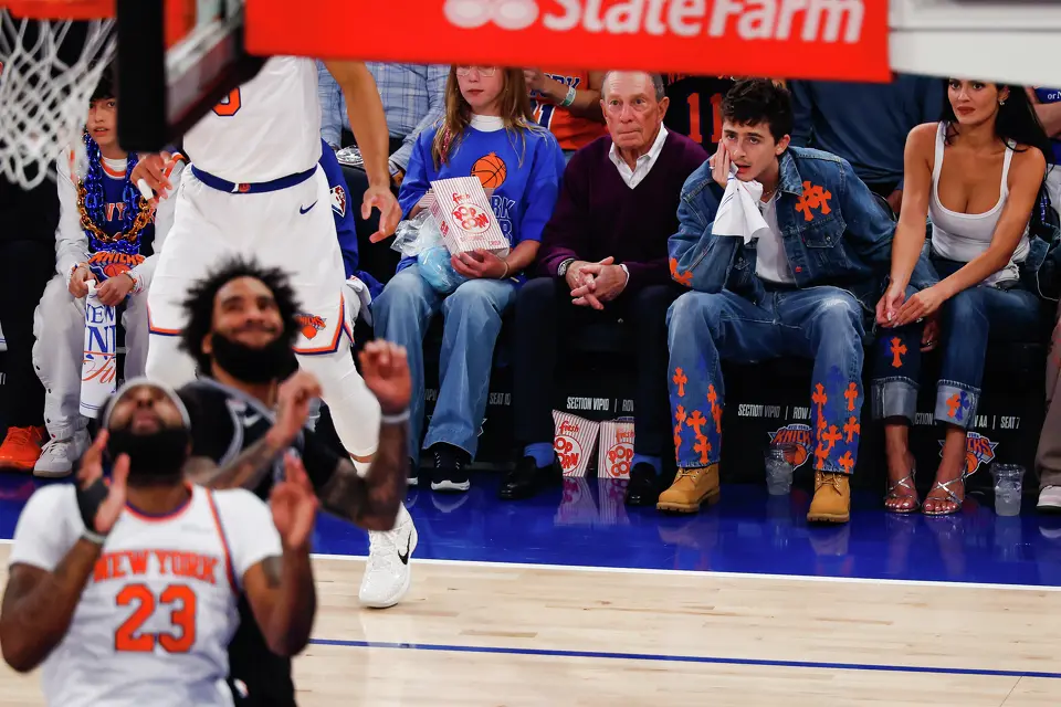 Timothée Chalamet, with his girlfriend Kylie Jenner, watch Game 4 of the NBA Finals between the San Antonio Spurs and the New York Knicks at Madison Square Garden in New York, Wednesday, June 10, 2026.