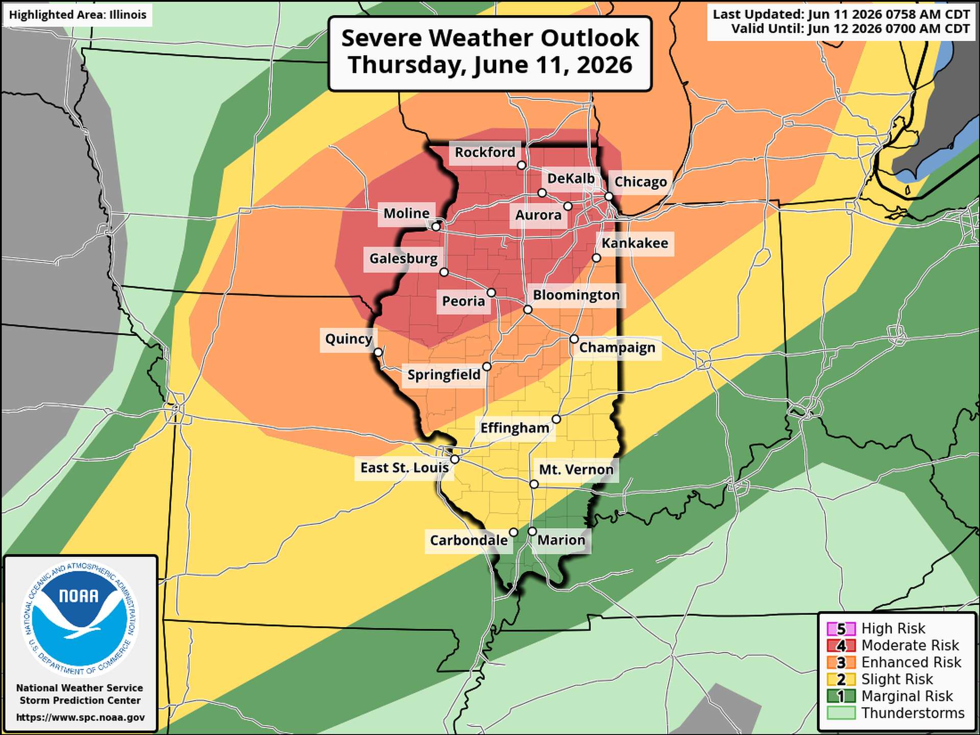 Illinois Severe Storms: SPC upgrades tornado, wind risk today