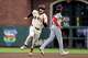 Giants right fielder Jung Hoo Lee rounds second base against the Washington Nationals on Monday at Oracle Park.