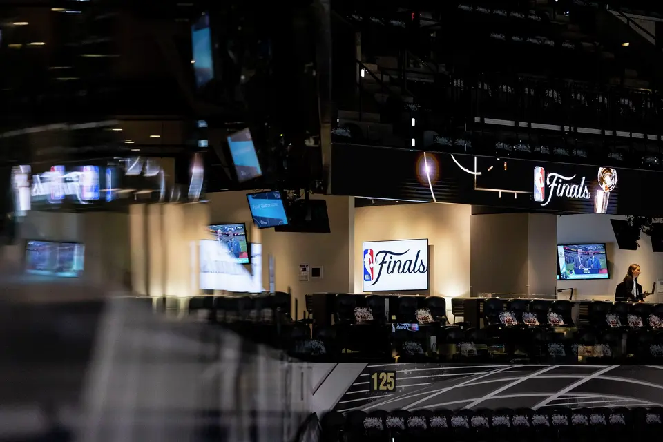 People prepare for the start of Game 5 of the NBA Finals at Frost Bank Center in San Antonio on Saturday, June 13, 2026.