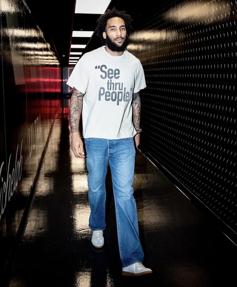 Julian Champagnie arriving at Frost Bank Center ahead of Game 5 of the NBA Finals.