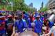 Haiti supporters march on a street in central Boston, Mass,, ahead of the World Cup Group C soccer match between Haiti and Scotland in Foxborough, Saturday, June 13, 2026.