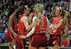 UNCASVILLE, CONNECTICUT - JUNE 13: Sophie Cunningham #8 of the Indiana Fever celebrates a three-pointer against the Connecticut Sun with teammates Caitlin Clark #22, Aliyah Boston #7, Monique Billings #25, and Lexie Hull #10 in the fourth quarter at Mohegan Sun Arena on June 13, 2026 in Uncasville, Connecticut. NOTE TO USER: User expressly acknowledges and agrees that, by downloading and or using this photograph, User is consenting to the terms and conditions of the Getty Images License Agreement. (Photo by Sean D. Elliot/Getty Images)