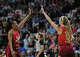 UNCASVILLE, CONNECTICUT - JUNE 13: Lexie Hull #10 of the Indiana Fever celebrates a three pointer against the Connecticut Sun with teammate Kelsey Mitchell #0 in the fourth quarter at Mohegan Sun Arena on June 13, 2026 in Uncasville, Connecticut. NOTE TO USER: User expressly acknowledges and agrees that, by downloading and or using this photograph, User is consenting to the terms and conditions of the Getty Images License Agreement. (Photo by Sean D. Elliot/Getty Images)