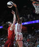 UNCASVILLE, CONNECTICUT - JUNE 13: Saniya Rivers #22 of the Connecticut Sun blocks a shot attempt by Caitlin Clark #22 of the Indiana Fever in the second quarter at Mohegan Sun Arena on June 13, 2026 in Uncasville, Connecticut. NOTE TO USER: User expressly acknowledges and agrees that, by downloading and or using this photograph, User is consenting to the terms and conditions of the Getty Images License Agreement. (Photo by Sean D. Elliot/Getty Images)