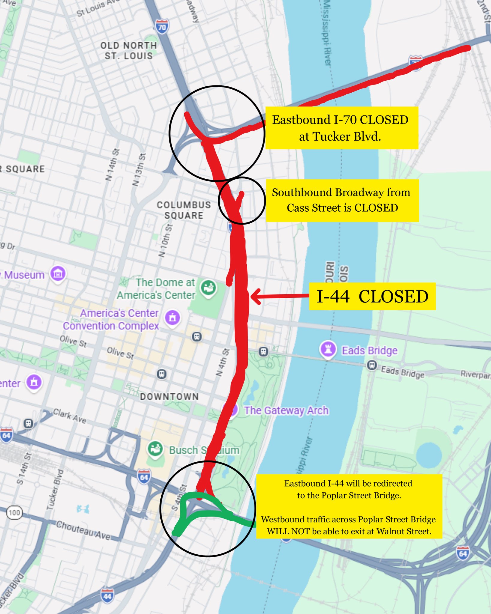 Downtown St. Louis sinkhole closes interstate ramps, lanes near Dome