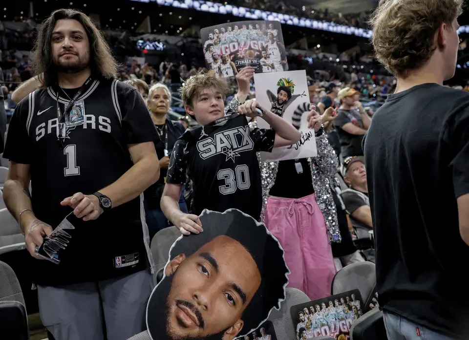 A young Spurs fan lets it all hang out prior to the start of Game 5 of the NBA Championship at Frost Bank Center on Saturday, June13, 2026.