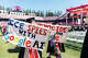 Stanford graduates walk out in protest during the commencement address by Sundar Pichai, CEO of Google and Alphabet, in Palo Alto, Calif. on June 14, 2026.