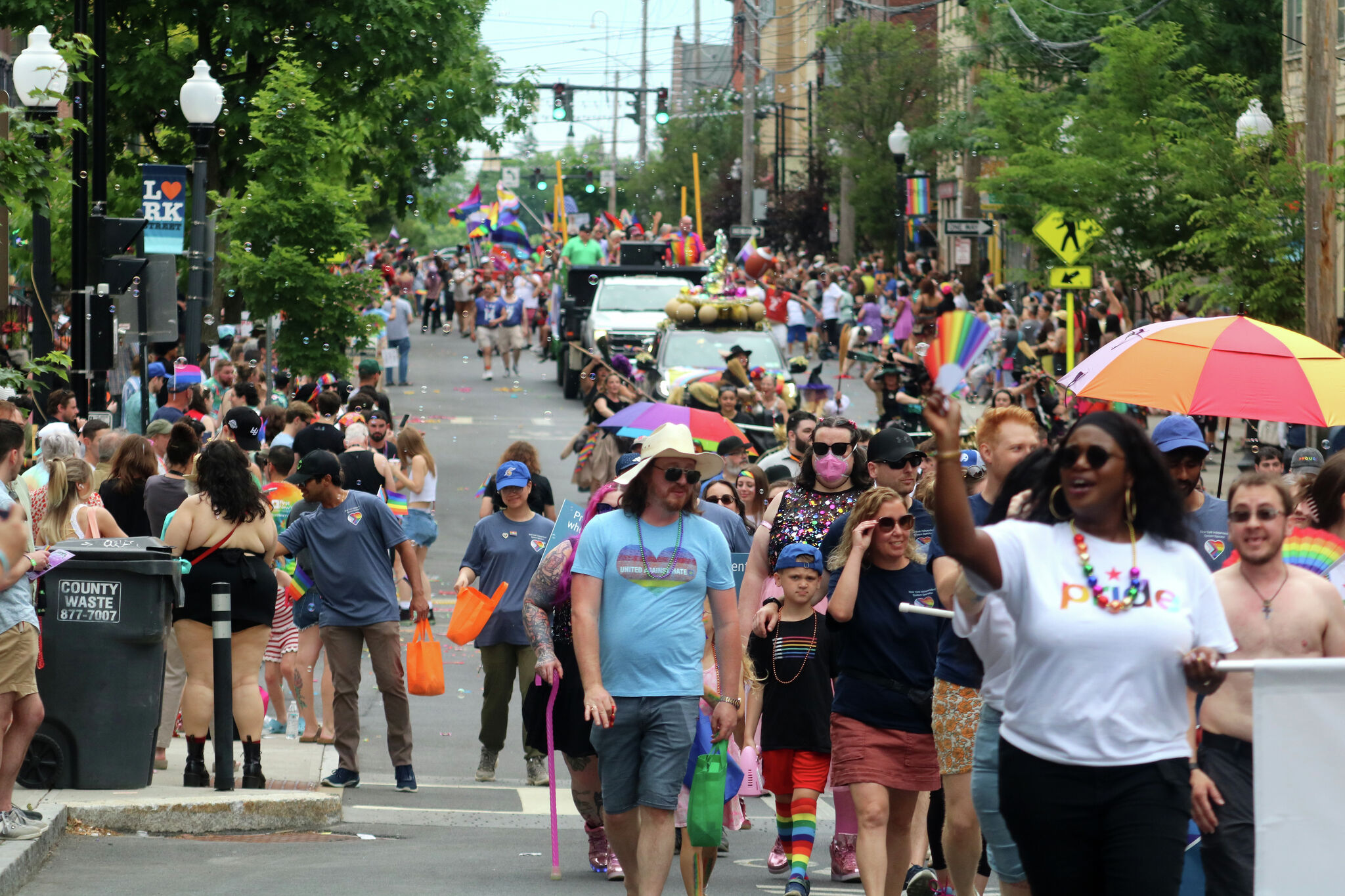 Hundreds gathered in downtown Albany to watch the colorful parade wind its way around Washington Park.