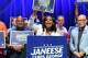 D.C. Council member Janeese Lewis George speaks to the crowd after winning D.C. Mayor primary election during an election night party at the Howard Theatre Tuesday, June 16, 2026, in Washington.