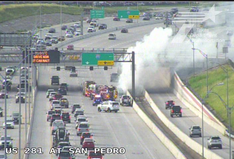 Vehicle catches fire on San Antonio highway, sparking major traffic delays