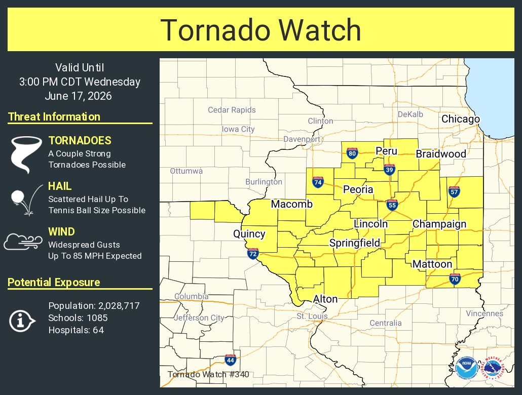 Tornado Watch issued for Illinois with strong tornadoes possible