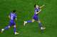 Croatia forward Petar Musa (right) of FC Dallas reacts after scoring a first half goal in a FIFA World Cup Group L soccer match at Dallas Stadium in Arlington, June 17, 2026.