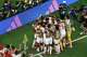 England forward Marcus Rashford (11) is mobbed by teammates after scoring a second half goal against Croatia in a FIFA World Cup Group L soccer match at Dallas Stadium in Arlington, June 17, 2026.