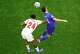 Croatia forward Marco Pašalic (24) is pushed in the back by England defender Reece James (24) as he went up to head the ball during the first half of a FIFA World Cup Group L soccer match at Dallas Stadium in Arlington, June 17, 2026.