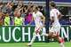 England forward Harry Kane (9) celebrates after scoring the first goal from a penalty during the first half of FIFA World Cup Group L match against Croatia, on Wednesday, June 17, 2026 , at Dallas Stadium in Dallas.