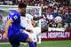 Croatia forward Ivan Perišic (14) crosses the ball against England midfielder Morgan Rogers (17) during the second half of FIFA World Cup Group L match, on Wednesday, June 17, 2026 , at Dallas Stadium in Dallas.