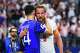 Croatia forward Ivan Perišic (14) greets England forward Harry Kane (9) following a FIFA World Cup Group L match, on Wednesday, June 17, 2026 , at Dallas Stadium in Dallas. England wins 4-2.