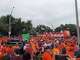 Netherland fans participate in the Oranje Fanwalk ahead of the team's World Cup match against Sweden on Saturday, June 20, 2026, in Houston.