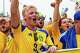 Sweden supporters march from Helix Park toward NRG Stadium ahead of the Swedish national team's FIFA World Cup match against the Netherlands in Houston on Saturday, June 20, 2026.