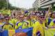 Sweden supporters march from Helix Park toward NRG Stadium ahead of the Swedish national team's FIFA World Cup match against the Netherlands in Houston on Saturday, June 20, 2026.