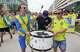 Sweden supporters march from Helix Park toward NRG Stadium ahead of the Swedish national team's FIFA World Cup match against the Netherlands in Houston on Saturday, June 20, 2026.