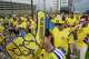 Sweden supporters march from Helix Park toward NRG Stadium ahead of the Swedish national team's FIFA World Cup match against the Netherlands in Houston on Saturday, June 20, 2026.