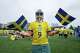 Frans Blomqvist, 12, is photographed before joining a Sweden fan march from Helix Park to NRG Stadium ahead of the Swedish national team's FIFA World Cup match against the Netherlands in Houston on Saturday, June 20, 2026.