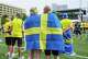 Julie Myers, 29, and Chase Myers, 27, are photographed before joining a Sweden fan march from Helix Park to NRG Stadium ahead of the Swedish national team's FIFA World Cup match against the Netherlands in Houston on Saturday, June 20, 2026.