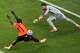 Netherlands forward Brian Brobbey (19) scores his second goal against Sweden during the FIFA World Cup in Houston, Saturday, June 20, 2026.