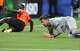 Sweden goalkeeper Kristoffer Nordfeldt (23) watches as Netherlands forward Brian Brobbey (19) second goal hits the net during World Cup Group F game action at FIFA’s Houston Stadium on Saturday, June 20, 2026.