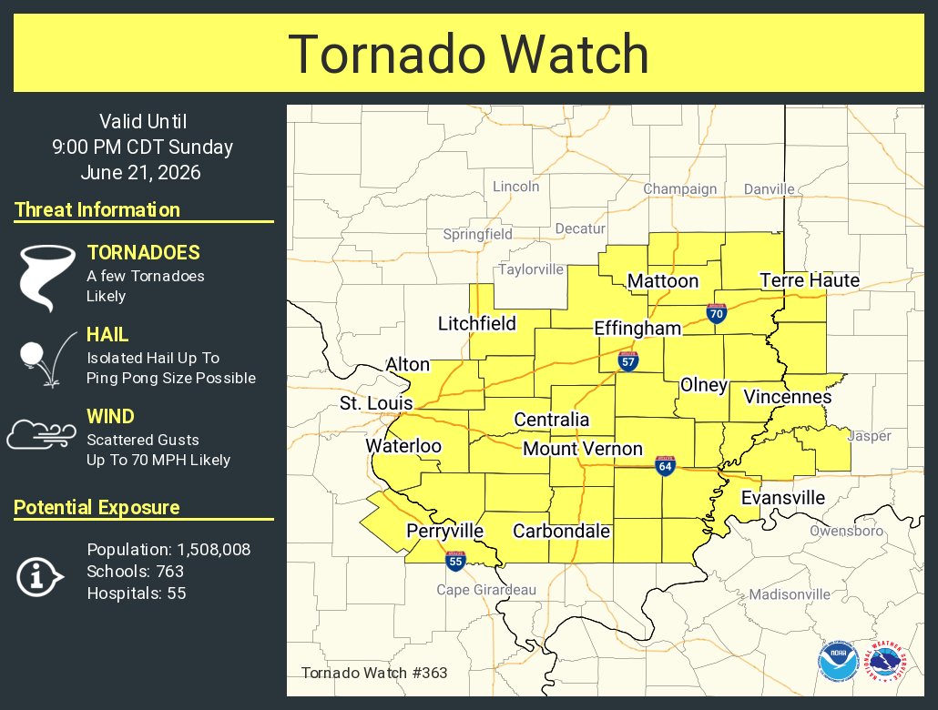 Tornado watch issued for Alton, Edwardsville with a few tornadoes likely