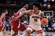 Arizona forward Koa Peat (10) is defended by Arkansas forward Nick Pringle (23) during the first half in the Sweet 16 of the NCAA college basketball tournament, Thursday, March 26, 2026, in San Jose, Calif. (AP Photo/Godofredo A. Vasquez)