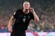 Norway's Erling Haaland (9) celebrates after scoring their third goal during the World Cup Group I soccer match between Norway and Senegal in East Rutherford, N.J., near New York, Monday, June 22, 2026.