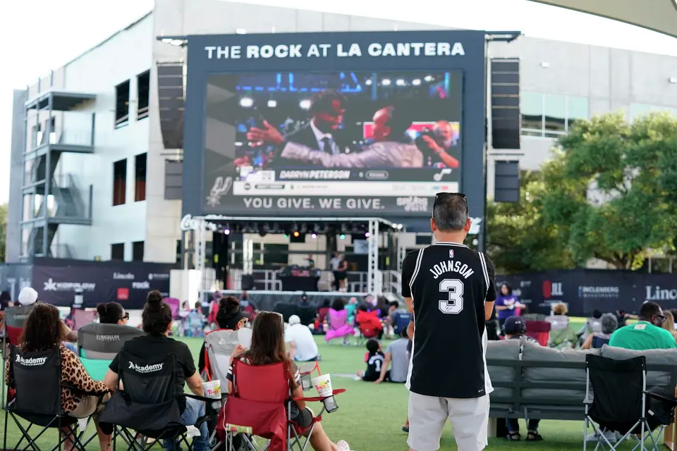 Fans watch the NBA draft during Tuesday's watch party at the Victory Performance Center at the Rock at La Cantera.