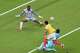 Colombia's Luis Diaz (7) makes an attempt to score against Congo goalkeeper Lionel Mpasi (1) during the World Cup Group K soccer match between Colombia and Congo in Zapopan, near Guadalajara, Mexico, Tuesday, June 23, 2026.