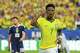 Brazil's Vinicius Junior (7) celebrates after scoring his side's second goal during the World Cup Group C soccer match between Scotland and Brazil in Miami Gardens, Fla., Wednesday, June 24, 2026.