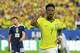 Vinicius Junior, de Brasil, celebra tras conseguir el segundo tanto en el duelo mundialista ante Escocia en Miami Gardens, Florida, el miércoles 24 de junio de 2026 (AP Foto/Rebecca Blackwell)